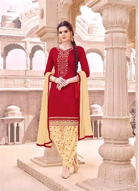 Buy Cotton Maroon Punjabi Suit 82179 Punjabi Suits