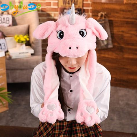 Cute Unicorn Pig Plush Cap Pink White New Style Attractive Kids Cuddly