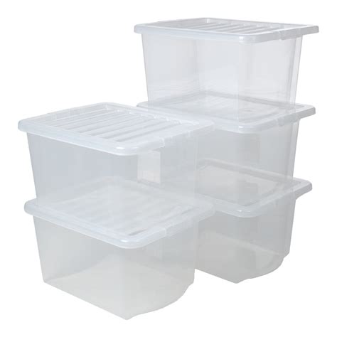 Buy Pack Of 5 30 Litre Crystal Plastic Storage Boxes With Lids