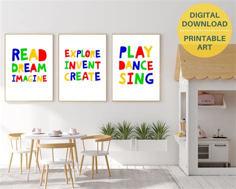 Set Of 3 Playroom Signs Creative Play Posters Printable Playroom