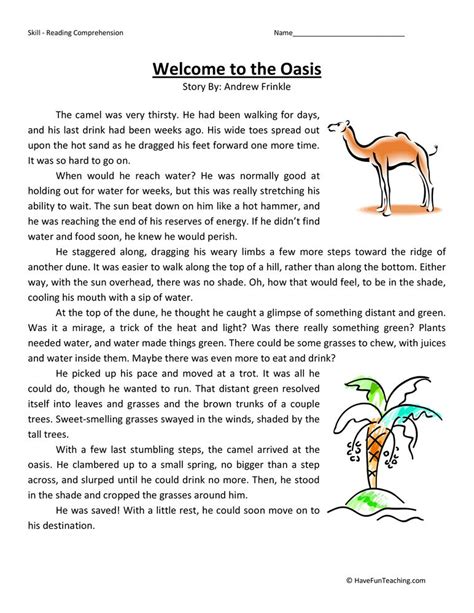 Fourth Grade Reading Comprehension Worksheet