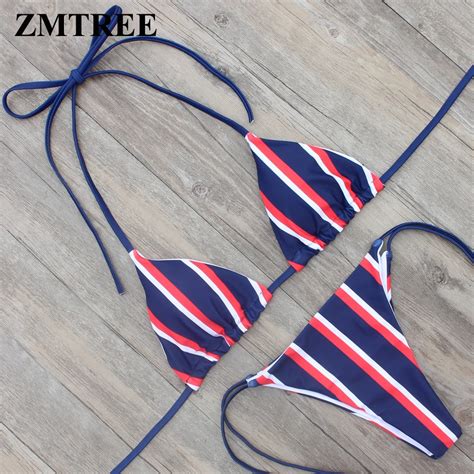 Zmtree 2018 Bikini Women Swimsuit Stripped Swimwear Sexy Bathing Suit