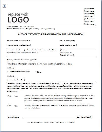 Sample Medical Authorization Form Templates Printable