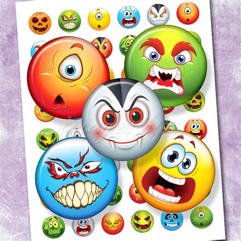 Halloween Smiley Faces Round Digital Collage Sheet Emoji Etsy