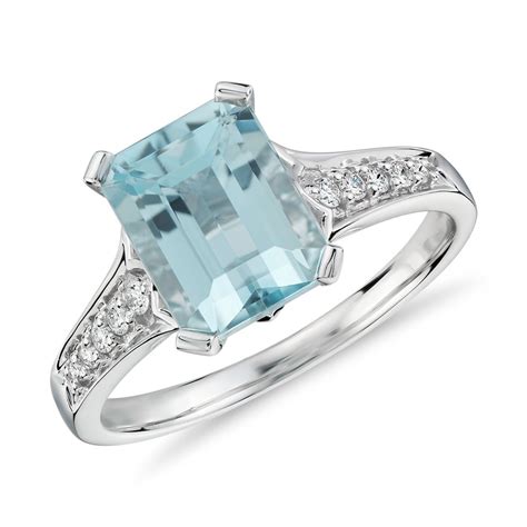Aquamarine And Diamond Ring In 14k White Gold 9x7mm Blue Nile
