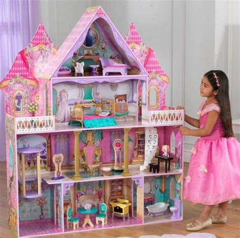 Wooden 4 Level Enchanted Princess Dollhouse W 20 Pcs Furniture