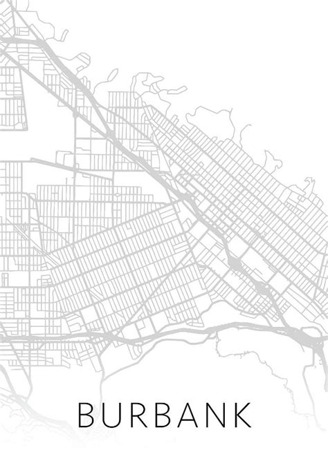 Burbank California City Street Map Minimalist Black And White Series