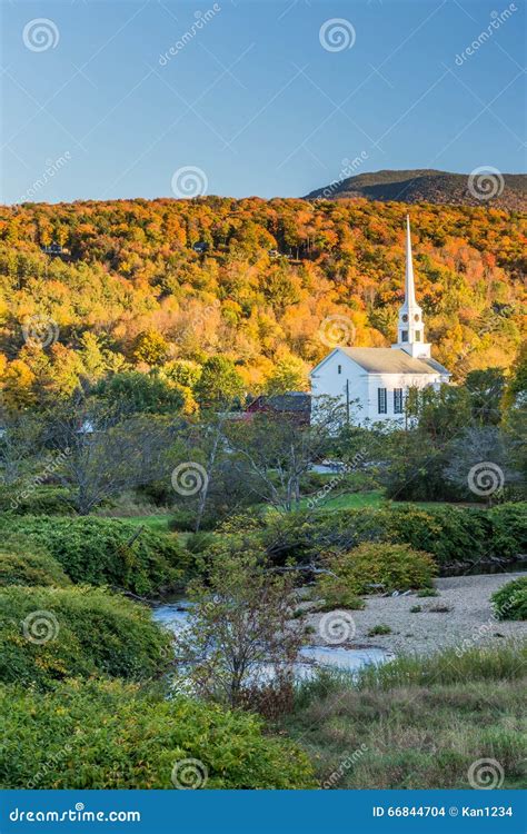 Fall Foliage Landscape And Church In Stowe Vermont Stock Photo Image