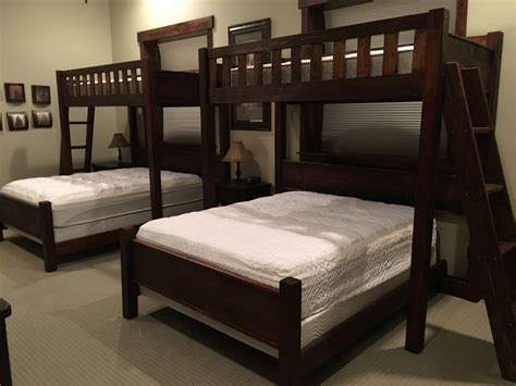 This is a perpendicular twin over king on queen that we have that sleeps 5+. Custom Bunk Beds Texas Bunk Bed - Twin over Queen - Rustic Perpendicular Designer Full Loft with ...