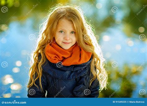 Beautiful Girl 6 Years Old Blonde With Long Hair Background Of A Stock