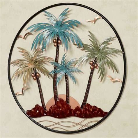Sunset Paradise Tropical Palm Tree Round Metal Wall Art