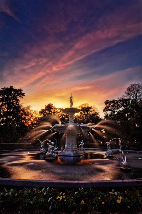 How long is the day in savannah ga? Forsyth Park Fountain Sunset | HDR creme