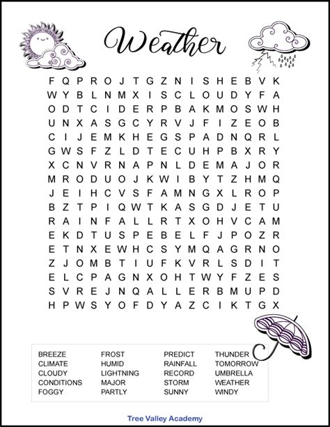 5th Grade Weather Word Search Printable Tree Valley Academy