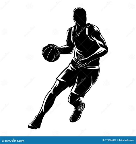 Highlighted Line Art Basketball Player Are Dribbling The Ball Cartoon Vector