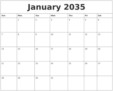 February 2035 Calendar Month