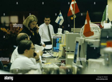 Trading Floor London 1994 A Female Broker On The Phone In Front Of