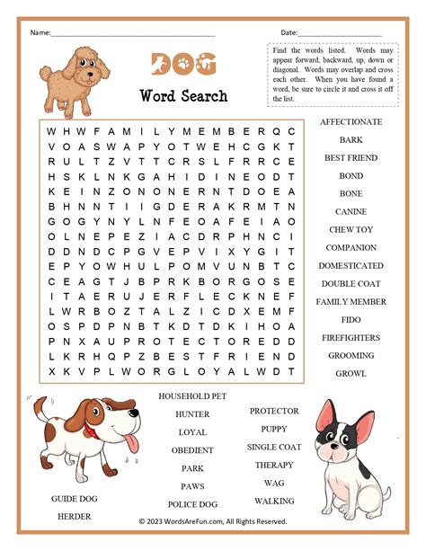Dog Word Search For Kids