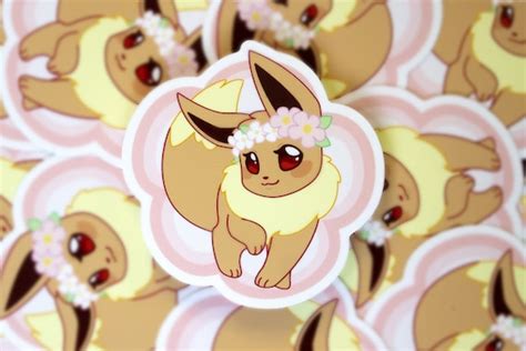 Flower Crown Eevee Vinyl Sticker Pokemon Normal Fox Etsy