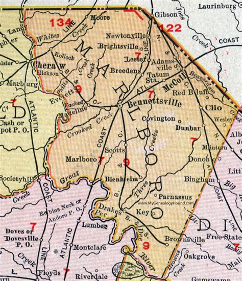 Marlboro County South Carolina 1911 Map Rand Mcnally Bennettsville
