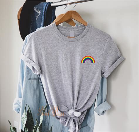 Rainbow Ladies T Shirt Cute Girls Pocket Rainbow Etsy