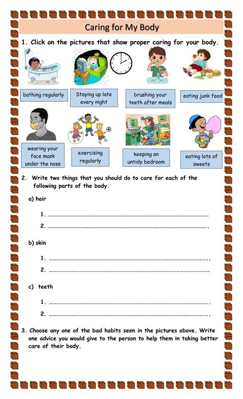 Taking Care Of The Body Worksheet 2nd Grade Worksheets 1st Grade