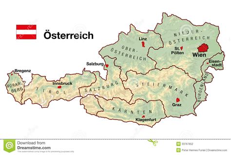 Geographische karte von österreich reliefmap of austria. Österreich-Karte Stockfotografie - Bild: 33767652