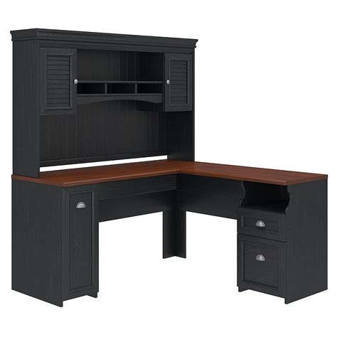 L Shaped Desk With Hutch In Antique Black By Bush