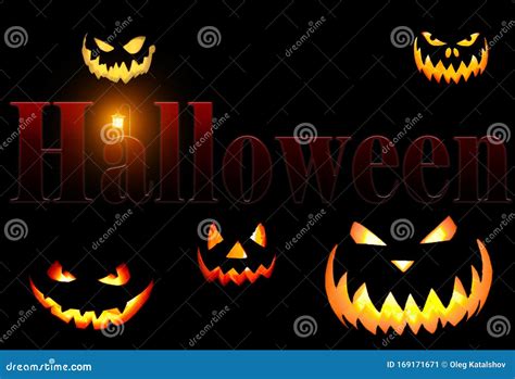 Scary Glowing Eyes And Teeth Of Halloween Pumpkins The Inscription