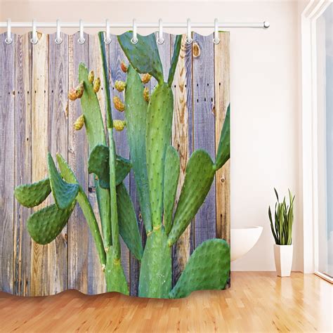 Succulent Cactus Plants On Wooden Board Bathroom Shower Curtain