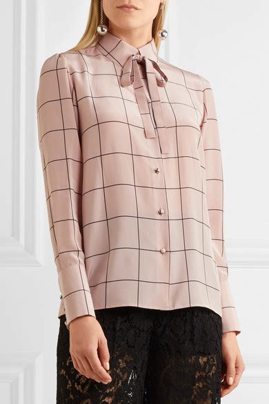 Valentino Pussy Bow Checked Silk Crepe Shirt Net A Porter