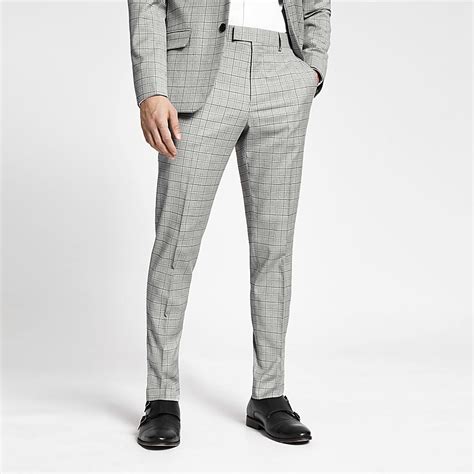 grey check slim fit trousers river island