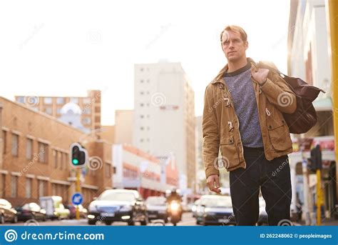 Serious City Strolling An Attractive Man Walk Stock Photo Image Of