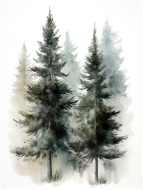 Coniferous Forest Watercolor Illustration Stock Illustration