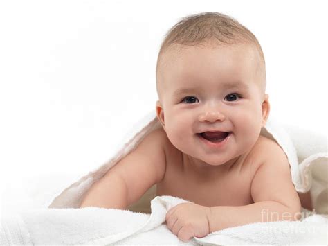 Smiling Four Month Old Baby Boy Photograph By Maxim Images Prints