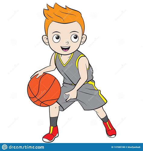 Cartoon Boy Playing Basketball Stock Vector Illustration Of Isolated