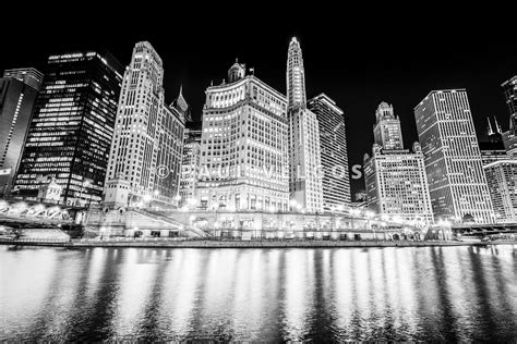 Wall Art Print And Stock Photo Chicago At Night Black And White Picture