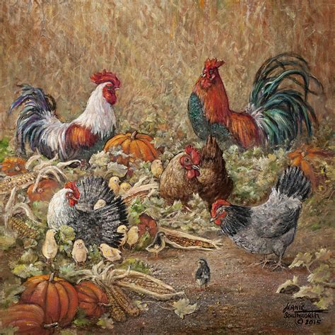 Roosters And Chickens Painting By Jeanie Southworth