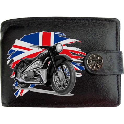 biker classic vintage motorbike motorcycle uk gb flag mens wallet t box klassek brand real