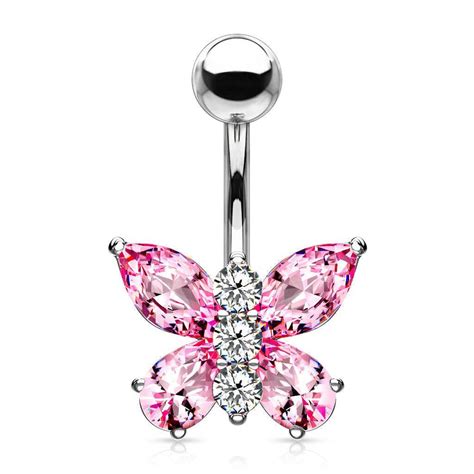 Pink Cz Butterfly Belly Ring Skinkandy Body Jewellery And Piercing Online Australia