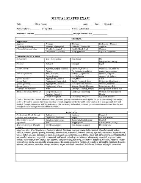 Brief Mental Status Exam Mse Form Templates Fillable Printable Images