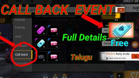 The problem was on time, this generator is available. Free Fire new event CALL BACK full details IN telugu/ How ...