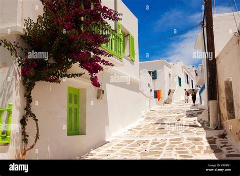 Tourist Women Walking In The Alleys Of The Naoussa Town Paros Cyclades