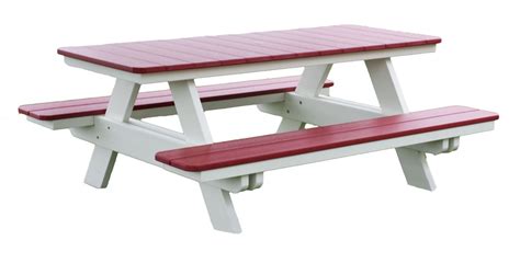 Rectangular poly picnic table in scarlet red on white