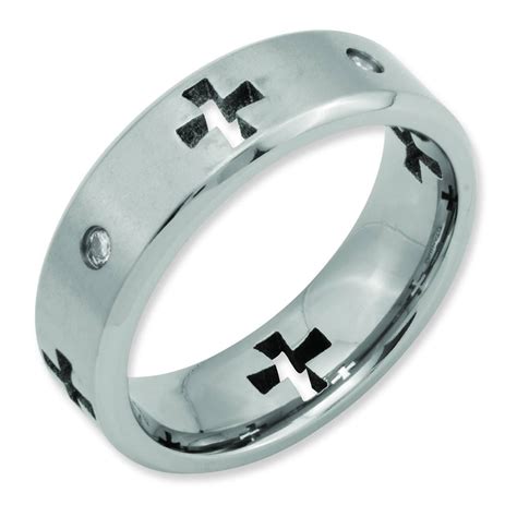Titanium Celtic Cross Cut Out With Diamond 7mm Brushed Mens With Mens Wedding Bands With Cross 