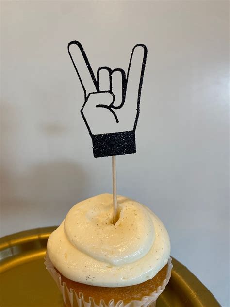 Rock Hand Cupcake Toppers Music Party Decorations Rock Star Etsy