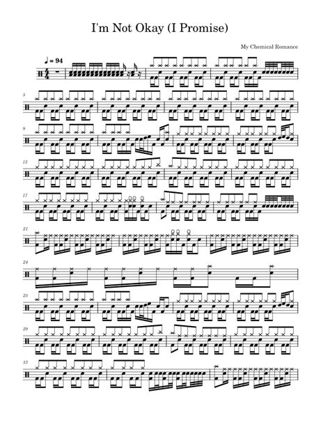 Im Not Okay My Chemical Romance Sheet Music For Drum Group Solo