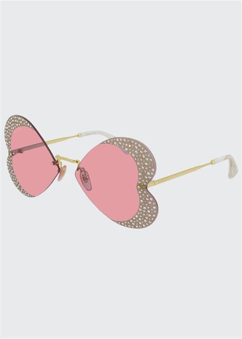 gucci hollywood forever rimless metal heart sunglasses with crystals bergdorf goodman