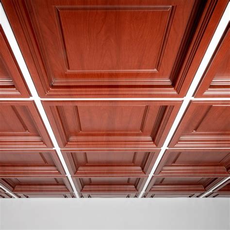 Ceilume Madison Faux Wood Cherry 2 Ft X 2 Ft Lay In Coffered Ceiling