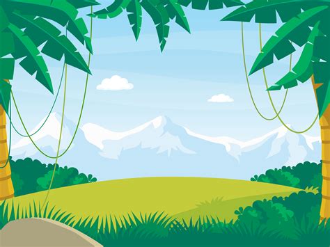 Cartoon Jungle Landscape On Snowy Mountains Background 1928475 Vector