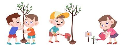 Kids Planting Tree Vector Illustration Isolated Premium Vector